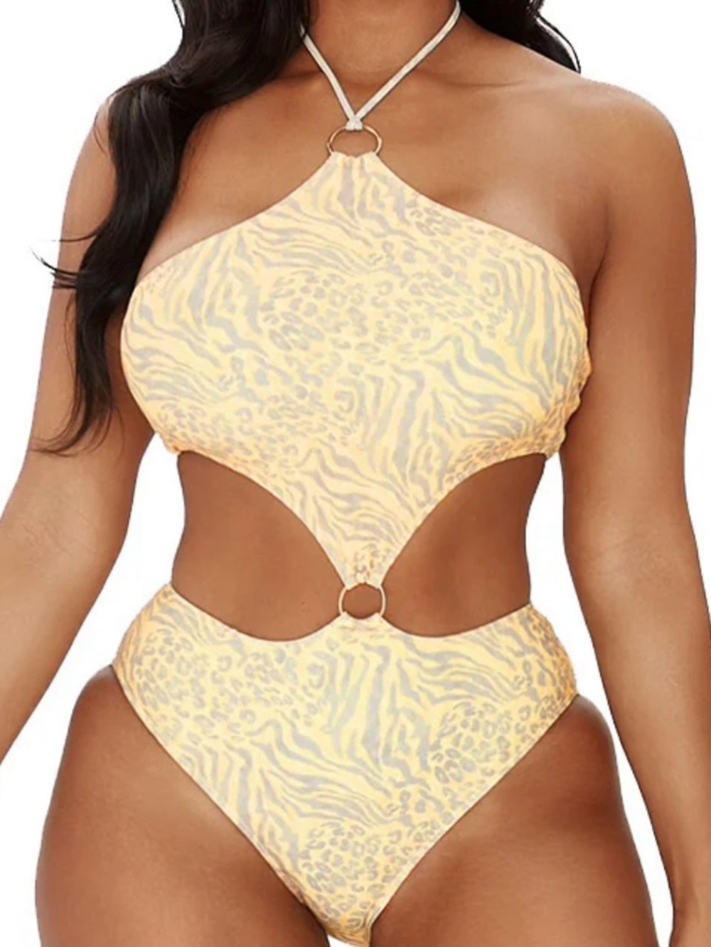 IconSwim Yellow Halter Cutout Ring Bikini Set XS High-Waisted Adjustable Strap